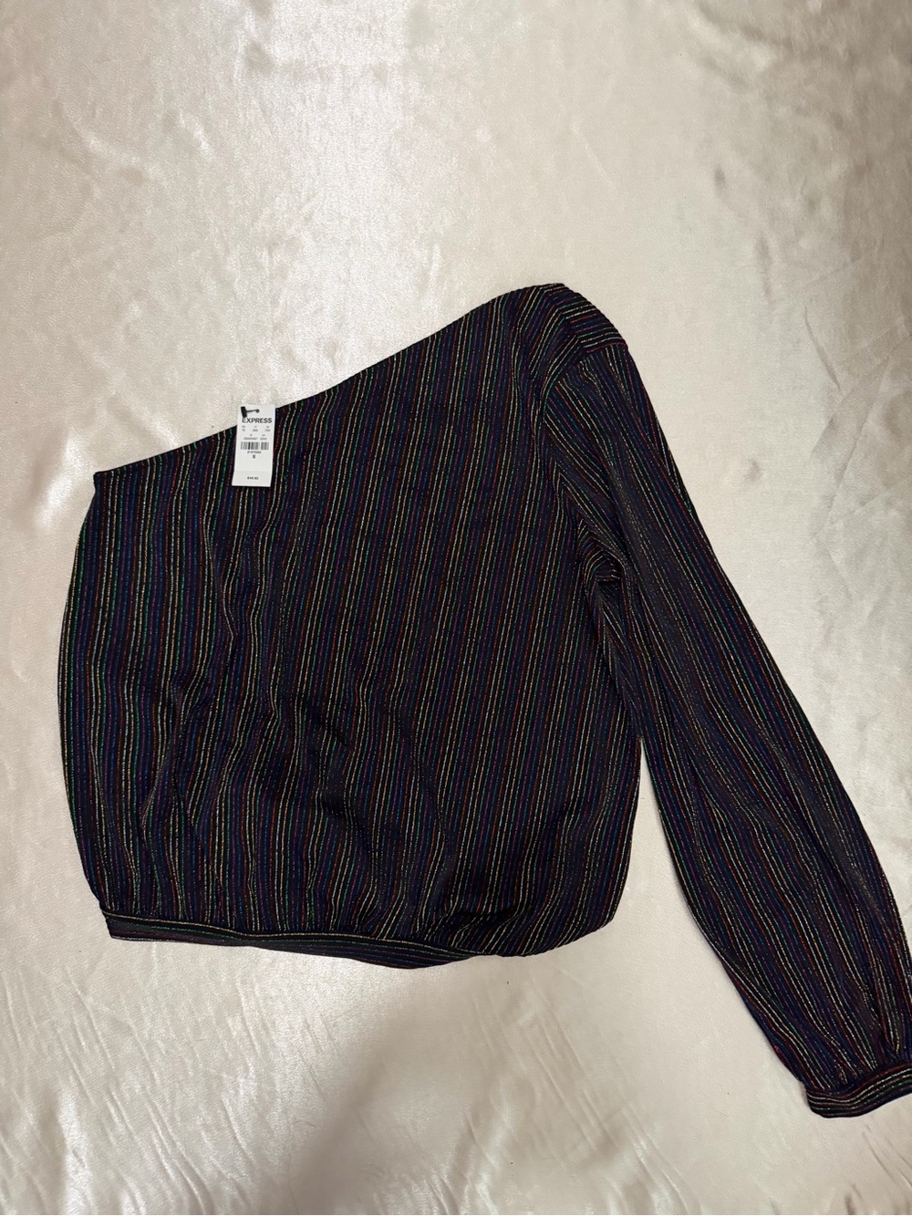 Express One Shoulder Metallic Striped Tie Front Top Size M NWT